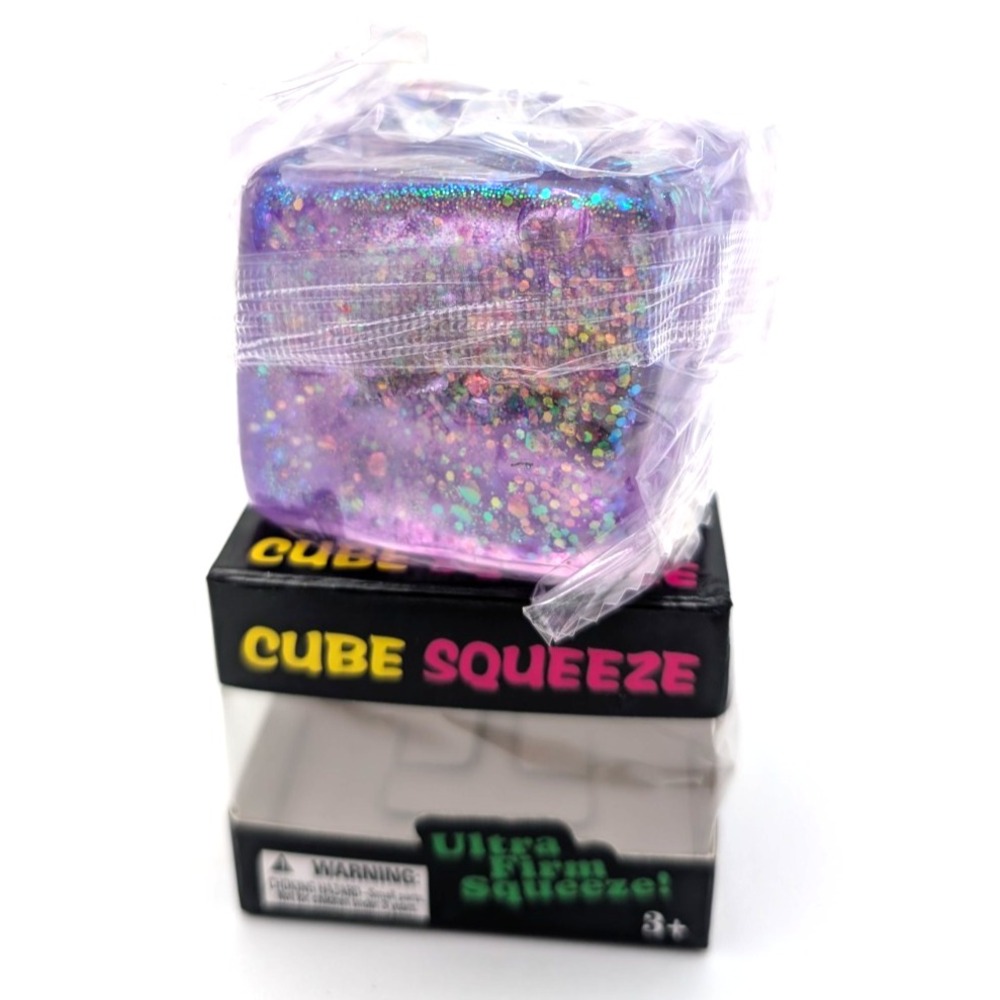 Cube Squeeze Ball Ultra firm squeeze Squish Toy, Purple glitter